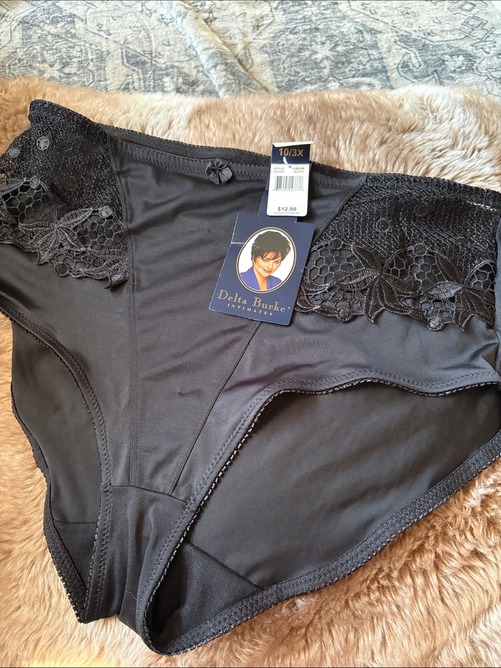 Delta Burke Black Lace-Trim High-Waist Briefs with Bow Accent